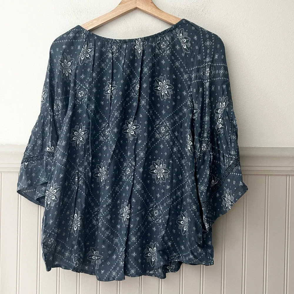 ⭐️ NEW Justice Girls 18/20 Dark Blue Patterned Boho Blouse